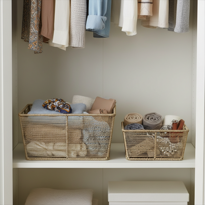 Iron Laundry Basket Set Beige Plastic Rope