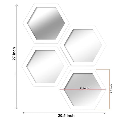 White Hexagonal Decorative Wall Mirror Set of Four - Brass Decors