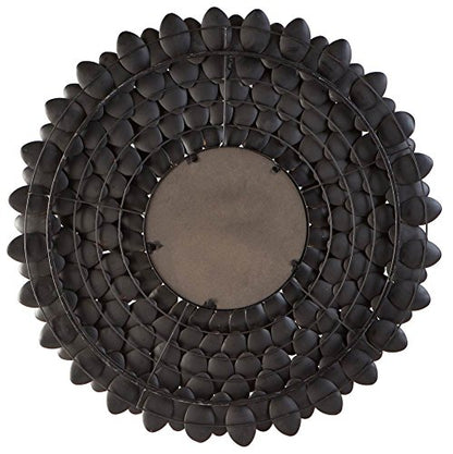 Round woven mat with a textured design on a white background