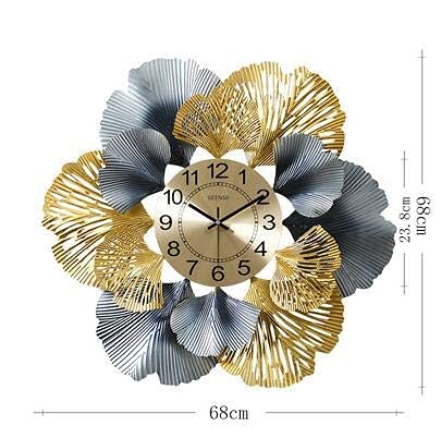 Creative Ginkgo Leaf Metal Wall Clock 26 Inch Vintage Decor - Brass Decors