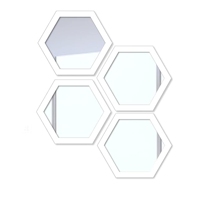 White Hexagonal Decorative Wall Mirror Set of Four - Brass Decors