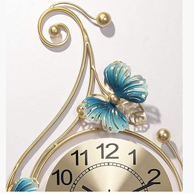 Decorative clock with blue butterflies on a white background