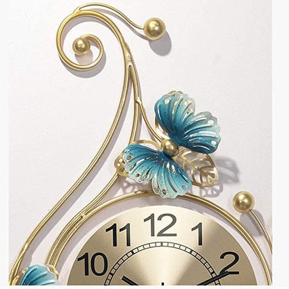 Decorative clock with blue butterflies on a white background