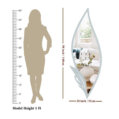 Slender Leaf Vanity Mirror with Metallic Silver Finish Frame - Brass Decors