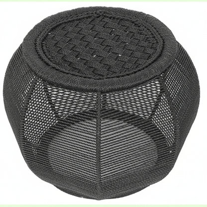 Black woven cube on a white background