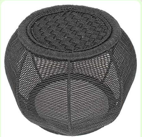 Handmade Black Mudda Stool With Iron Frame