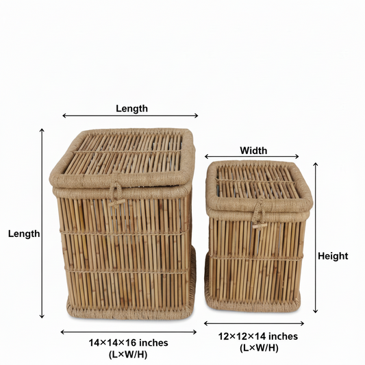 Bamboo Laundry Bucket Set with Lid Beige
