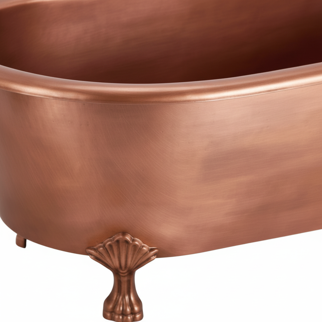 Copper bathtub with shell feet on a white background