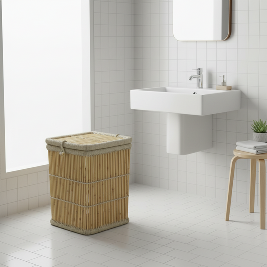 Bamboo Square Laundry Basket with Lid