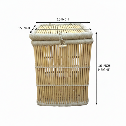 Bamboo Square Laundry Basket with Lid