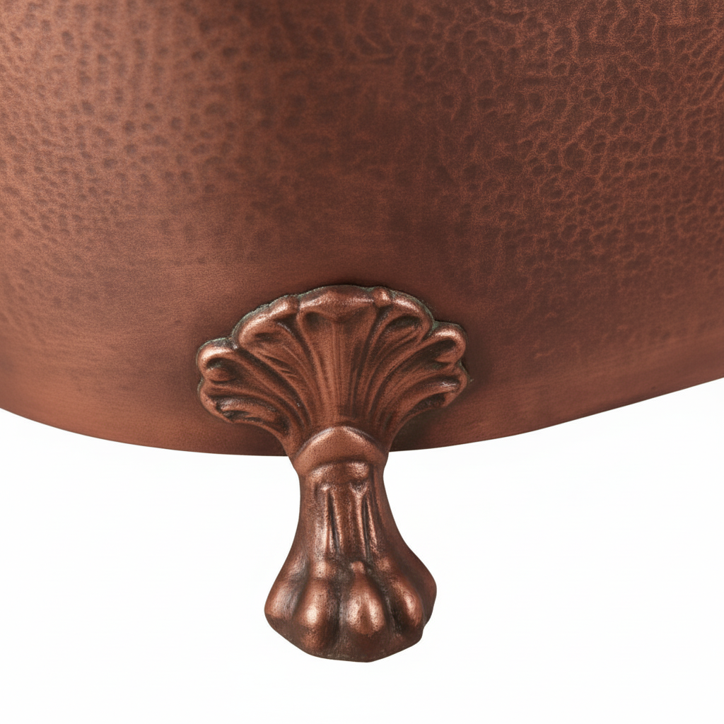 Close-up of a copper pot with a decorative handle on a white background