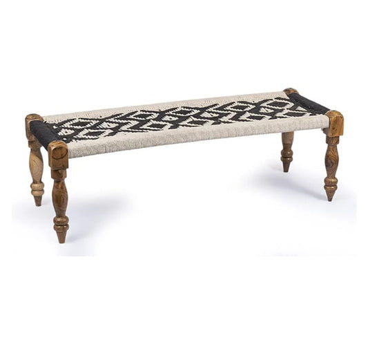 Handcrafted Wooden Rope Bench Set with 2 Stools – Black & White