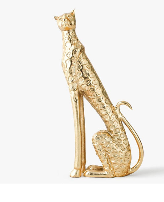 Golden Jaguar Sitting Sculpture – Premium Brass Décor