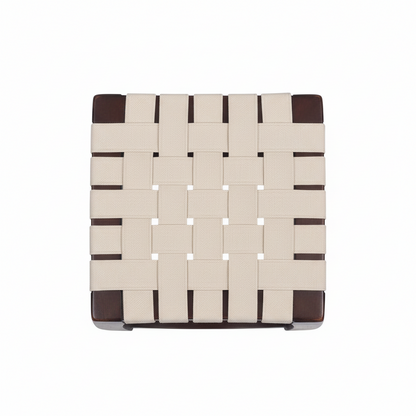 Woven seat pad with brown and beige pattern on a white background