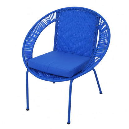 Blue wicker chair on a white background
