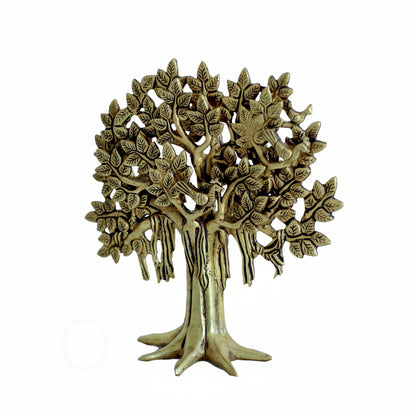 Decorative metal tree sculpture on a white background
