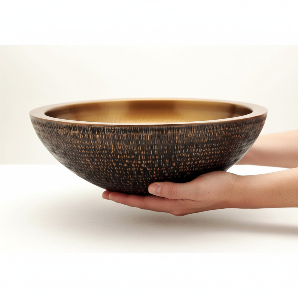 Double Wall Rice Hammered Copper Basin 16 Inch Bathroom Sink