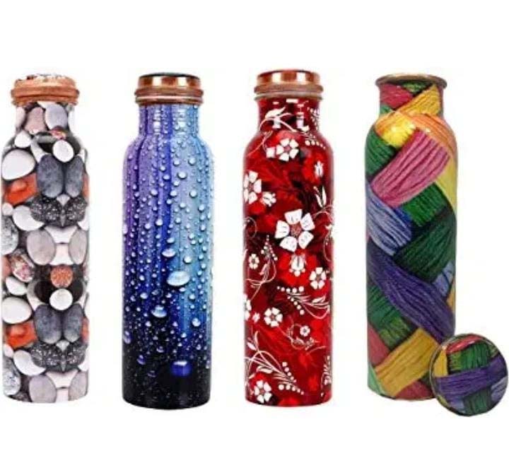 Printed Multicolour Copper Water Bottle Combo Pack of 4