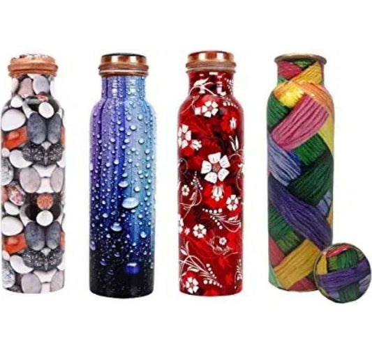 Printed Multicolour Copper Water Bottle Combo Pack of 4