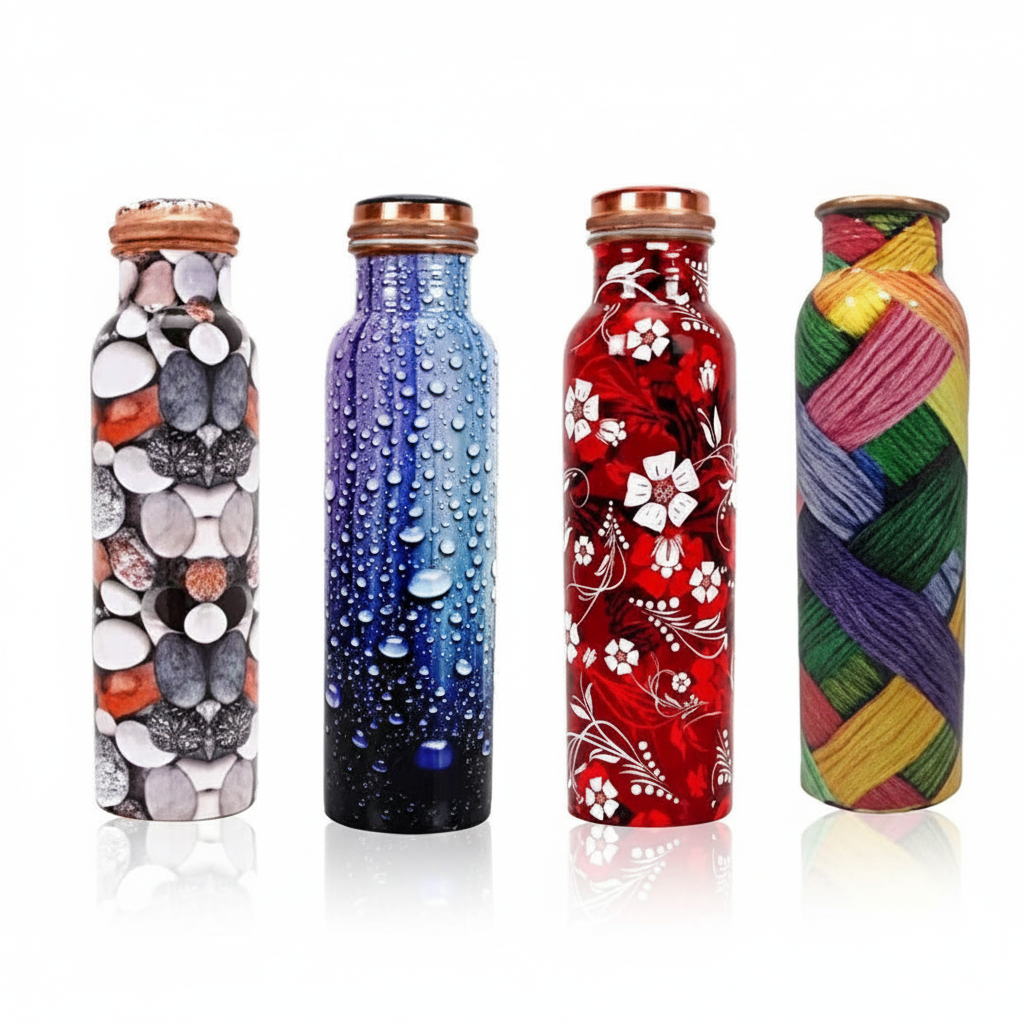 Printed Multicolour Copper Water Bottle Combo Pack of 4