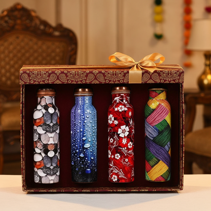 Printed Multicolour Copper Water Bottle Combo Pack of 4
