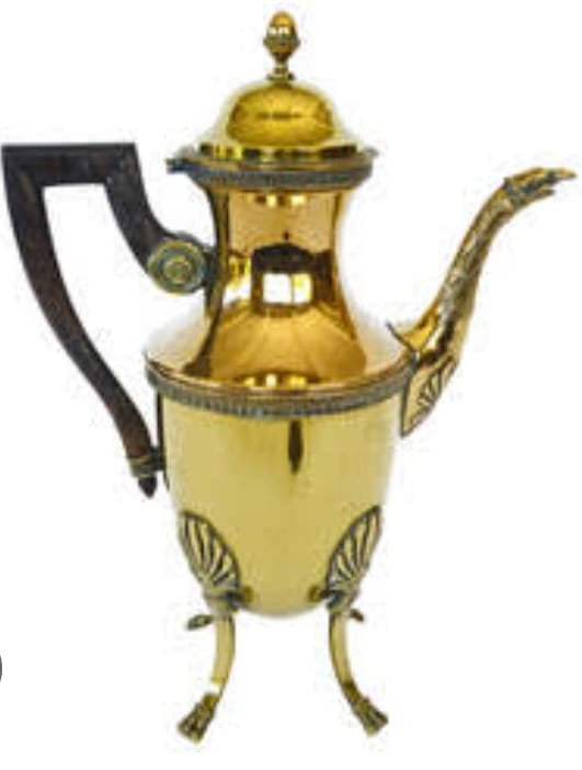 Brass Coffee Pot with Scallop Legs – Golden Finish (11 Inch)