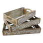 Wooden Carved Tray Set of 3 – White Distress Finish