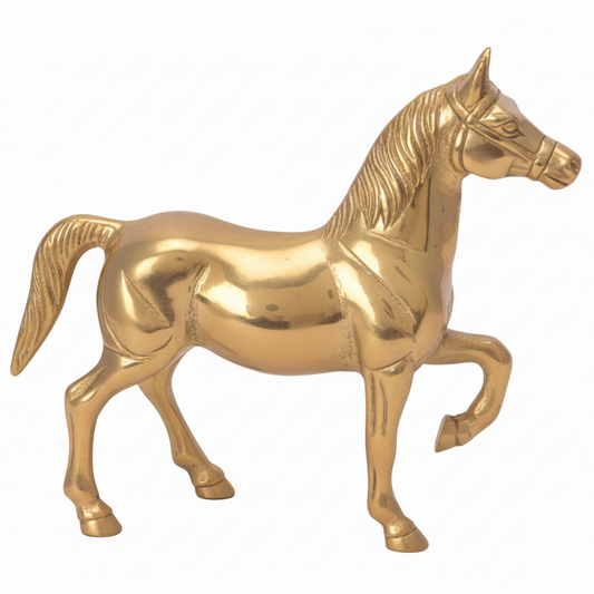 Gold horse figurine on a white background