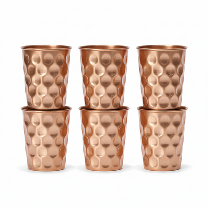 Hammered Copper Water Glass Set of 6 250ml Ayurvedic Tumblers