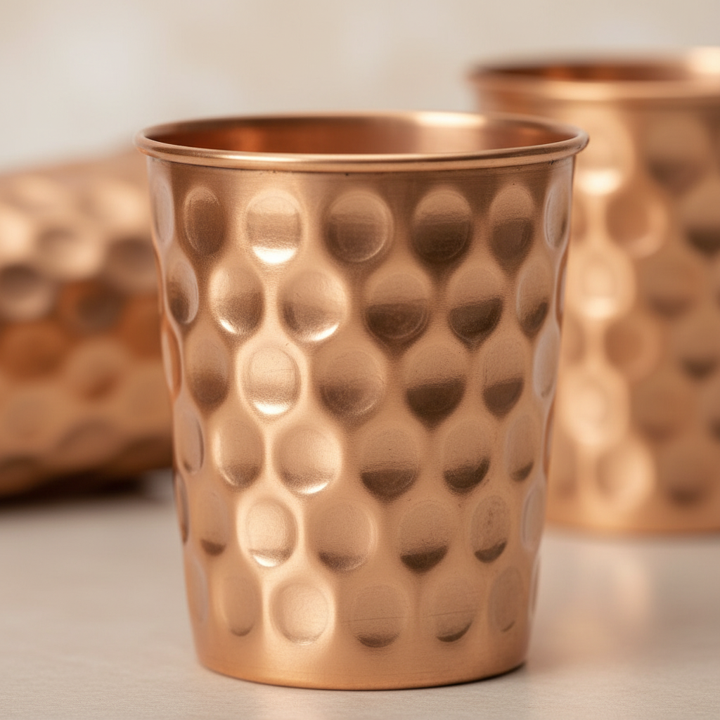 Hammered Copper Water Glass Set of 6 250ml Ayurvedic Tumblers