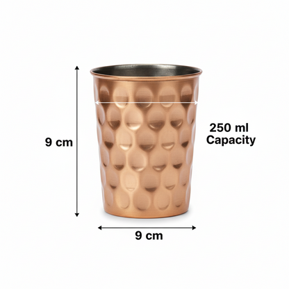 Hammered Copper Water Glass Set of 6 250ml Ayurvedic Tumblers