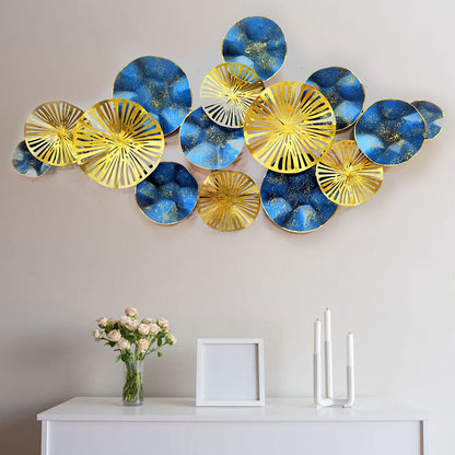 3D Morocco Metal Wall Art in Blue & Gold for Living Room - Brass Decors