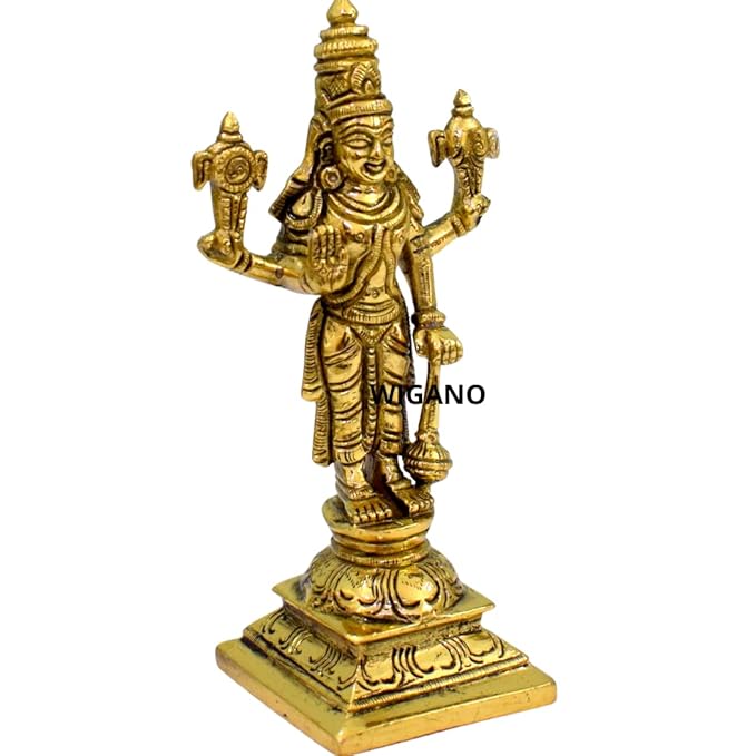 Gold-colored statue of a deity on a white background