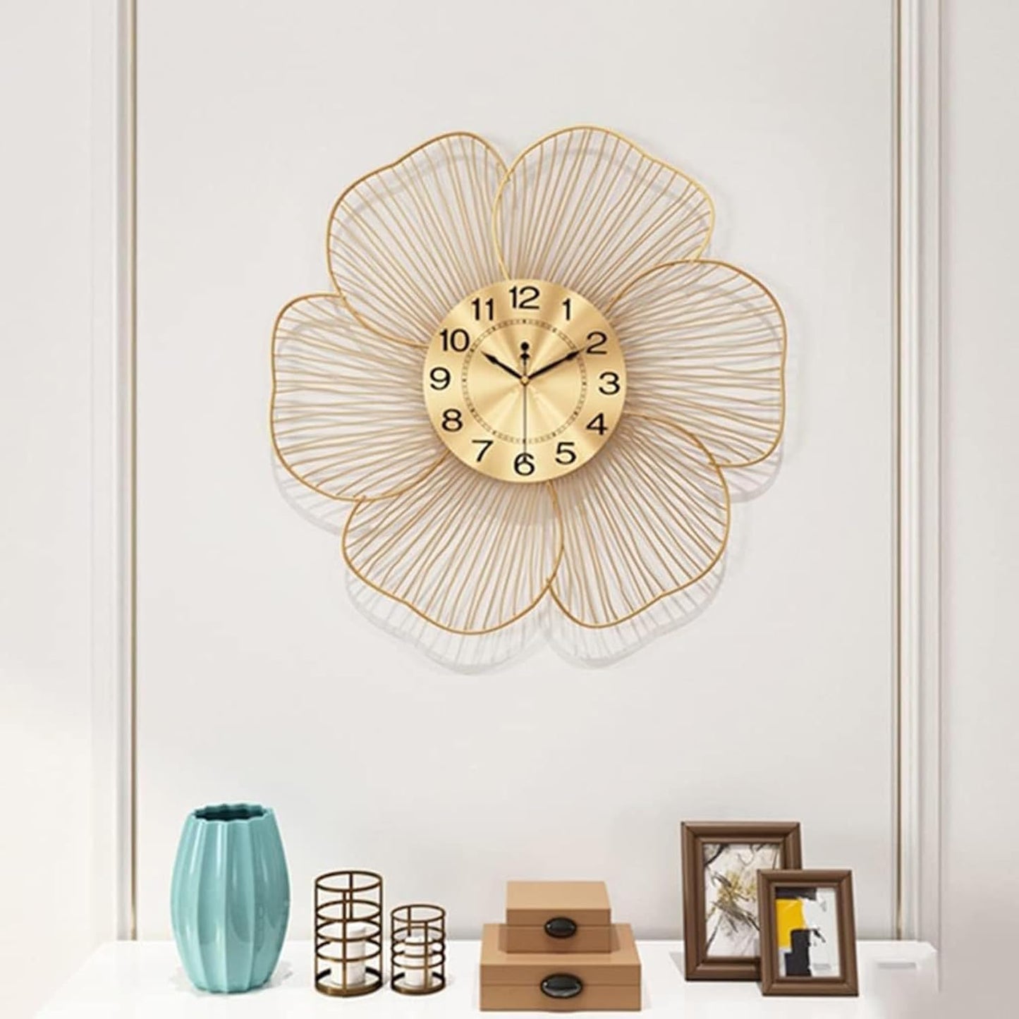 White Gold Handmade Metal Wall Clock – Luxury Wire Design Decor - Brass Decors