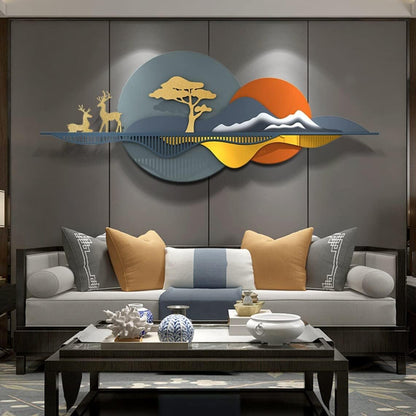 Modern living room with decorative wall art and a sofa.
