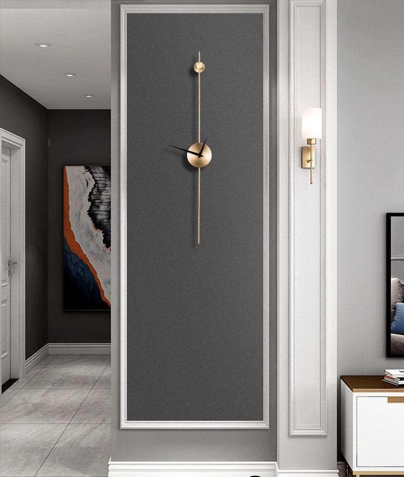 Modern wall clock on a gray wall in a stylish interior setting