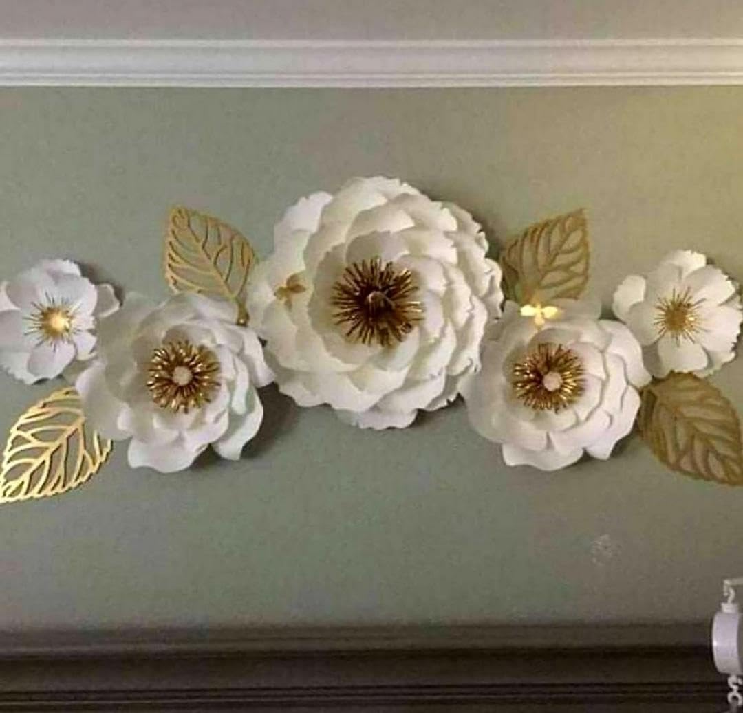 White & Gold Floral Metal Wall Art for Living Room Decor - Brass Decors