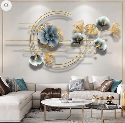 Decorative wall art with floral designs in a living room setting