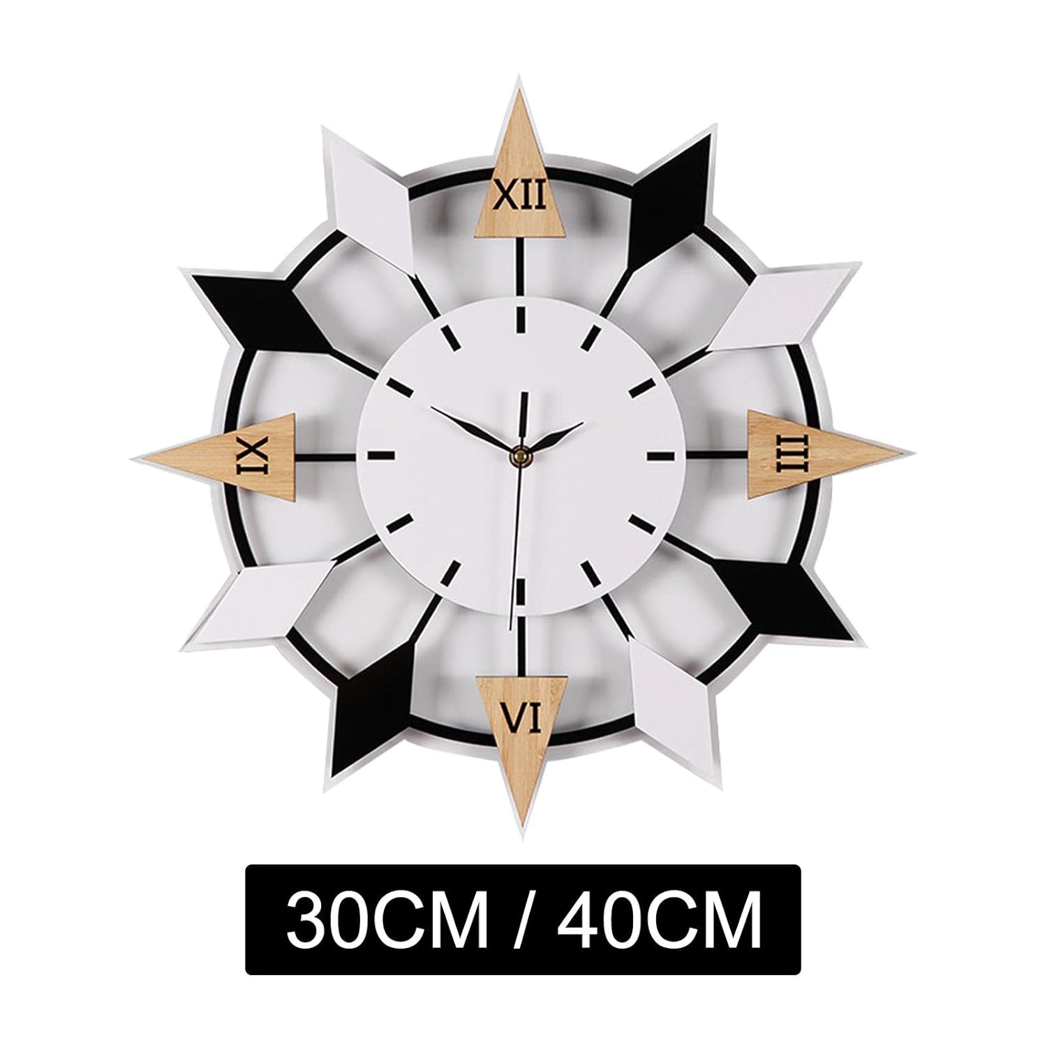 Decorative wall clock with geometric design on a white background