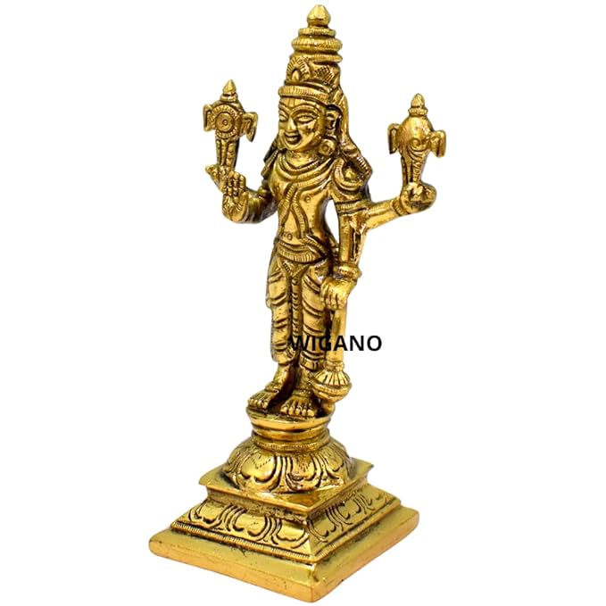 Gold-colored statue of a deity on a white background