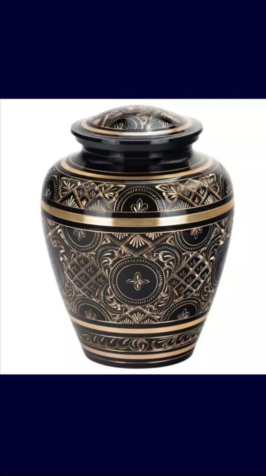 Black & Golden Cremation Printed Urn for Adult Ashes