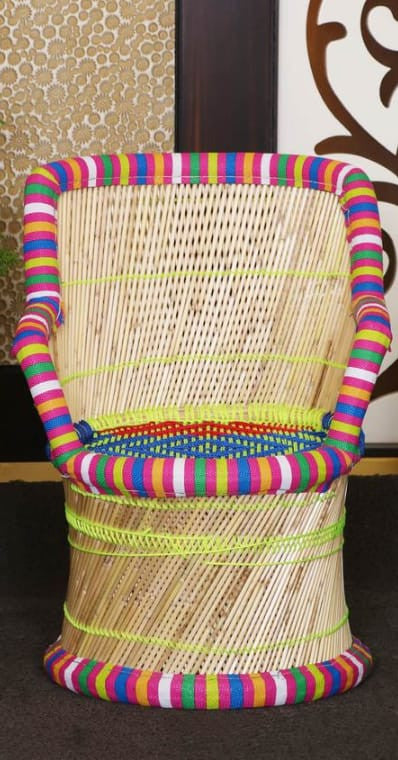 Handcrafted Bamboo Seating Armrest Mudda Chair – Multi-Colour