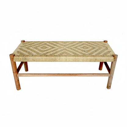 Woven bench with wooden frame on a white background