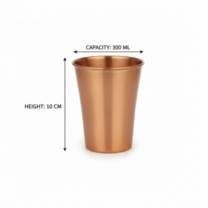 Pure Copper Water Glass Set 300ml Hammered Ayurvedic Tumblers