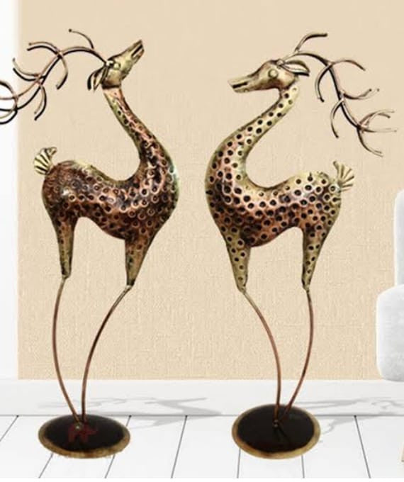 Antique Brass Pair of Deer – Elegant Home Decor Showpiece