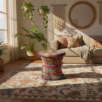 Multicolour Bamboo Mudda Stool Handwoven