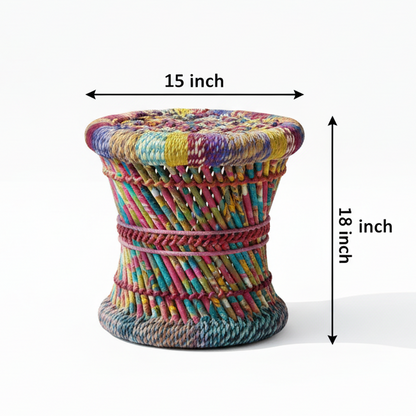 Multicolour Bamboo Mudda Stool Handwoven
