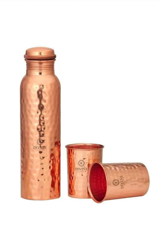 Copper Water Bottle With 2 Glasses Set – 1000 ml