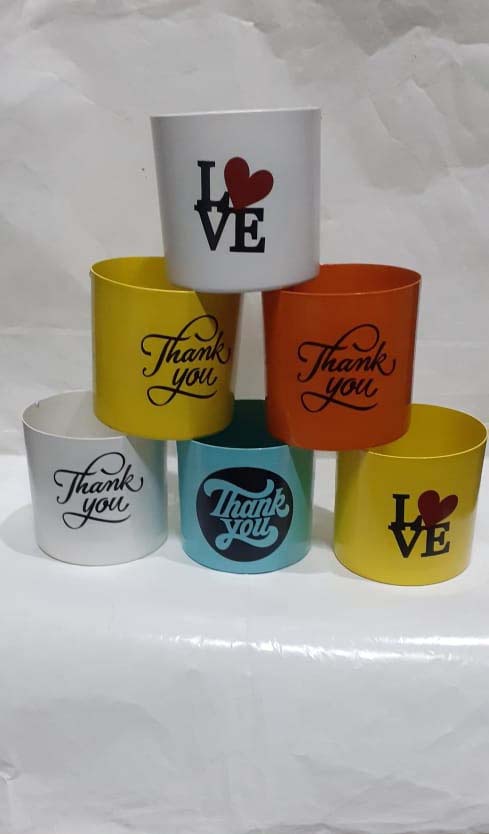 Designer Metal Bowl Planter Set – Thank You Love Print, Multicolour (15 cm)
