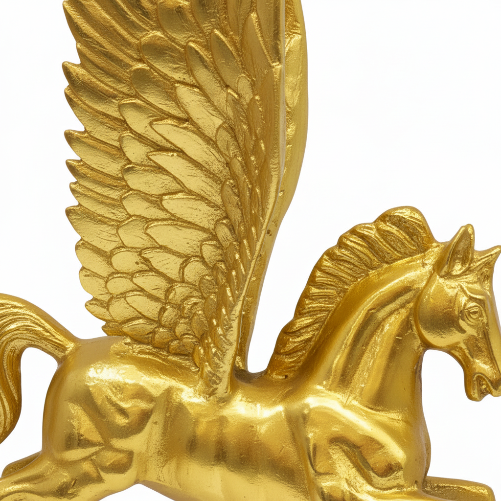 Gold pegasus figurine on a white background